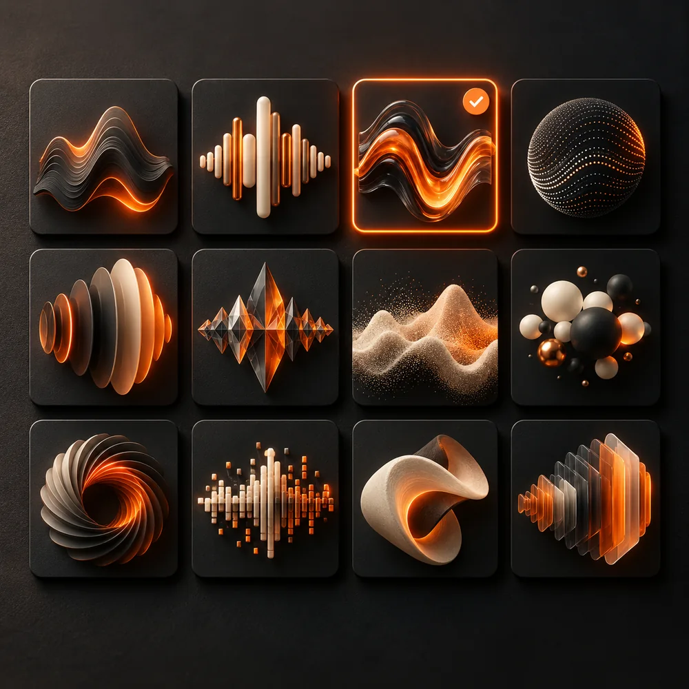 A tactile grid of abstract voice choices with one highlighted